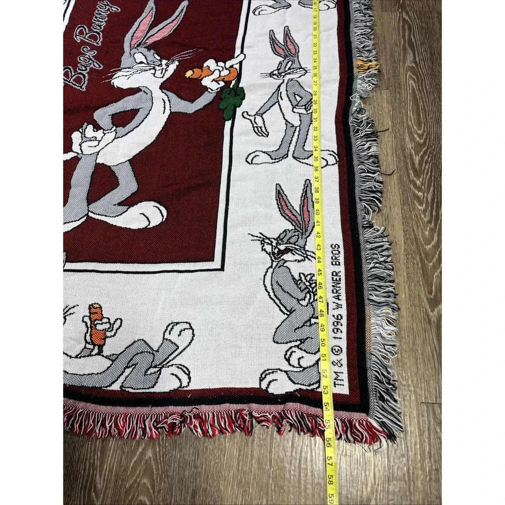 Vtg Looney Tunes Bugs Bunny Throw Blanket Tassle Fringe 1996 Warner Bros 44 x 57
